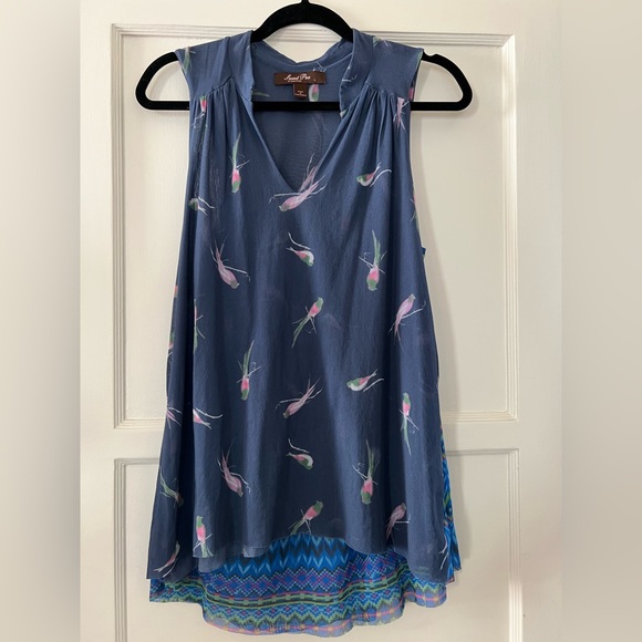 Sweet Pea by Stacy Frati mesh top with bird print. Size Large - Picture 1 of 3